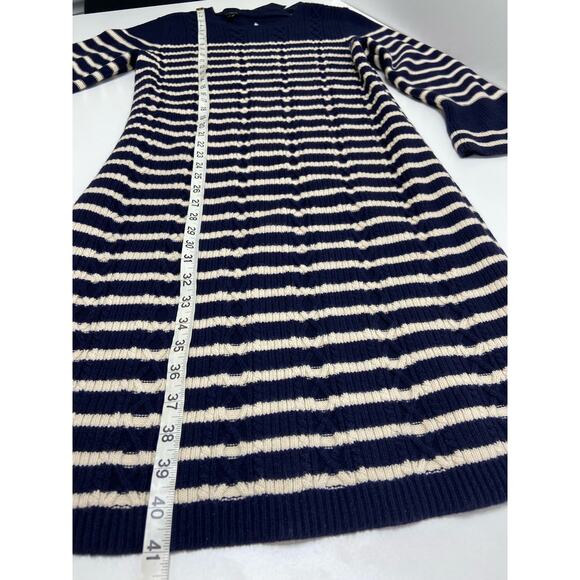 Talbots Stripe Sweater Dress Bell Sleeve Scoop Neck Bow Detail Midi Navy White L - Picture 7 of 7